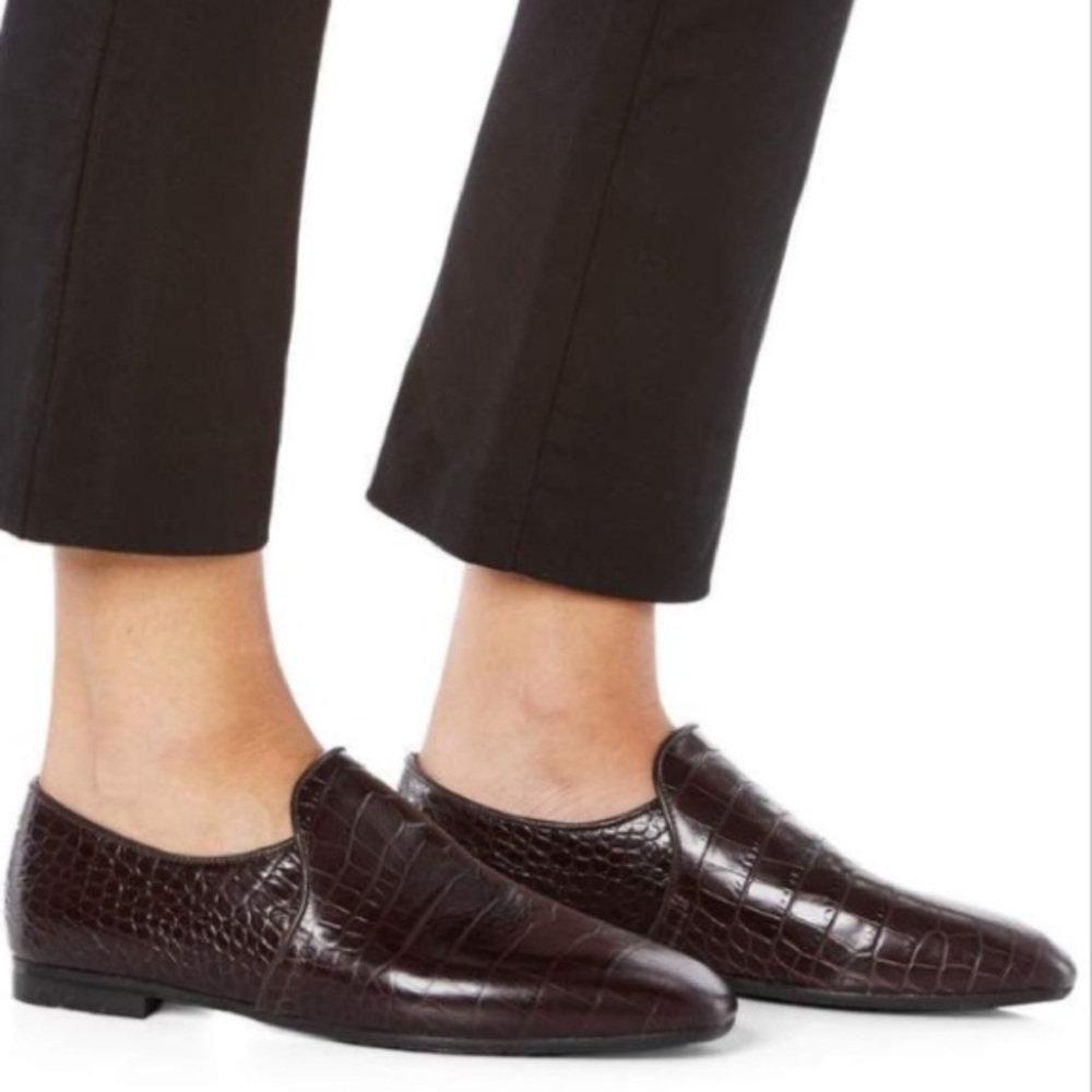 Aquatalia Revy Brown Croc Embossed Loafers
